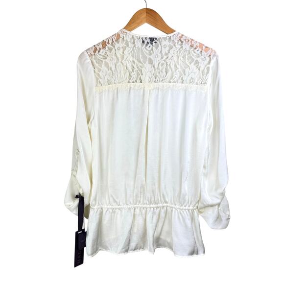 Hale Bob NWT Cream White Charmeuse Lacy Sheer Long Sleeve Button Up Blouse - Picture 14 of 14